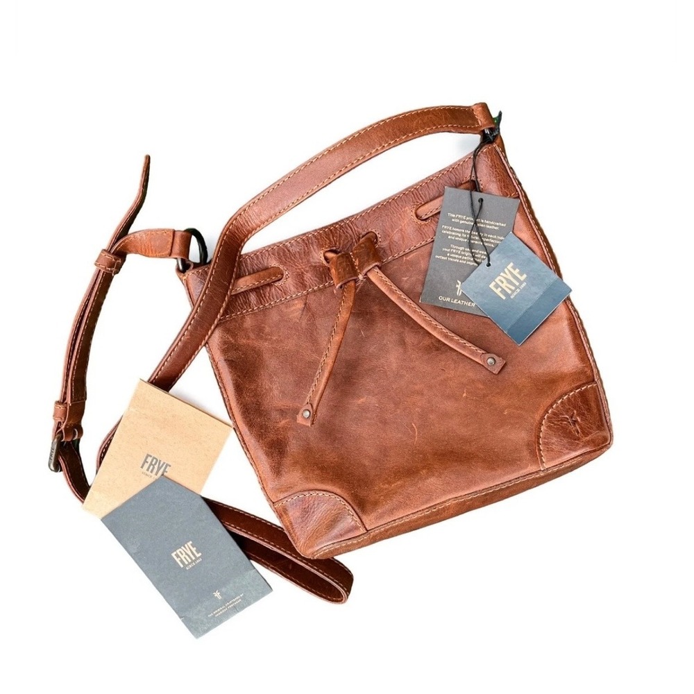 Frye Melissa Drawstring Bucket Bag Womens Cognac Brown Leather Crossbody NWT